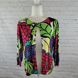 Joseph A. Button Down Bright Floral Long Sleeve Sweater Size M